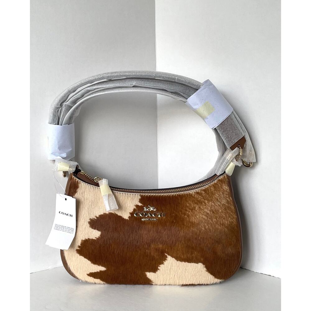 Coach Teri Cow Print Haircalf Shoulder Bag CDW45 Crossbody G - Picture 4 of 13